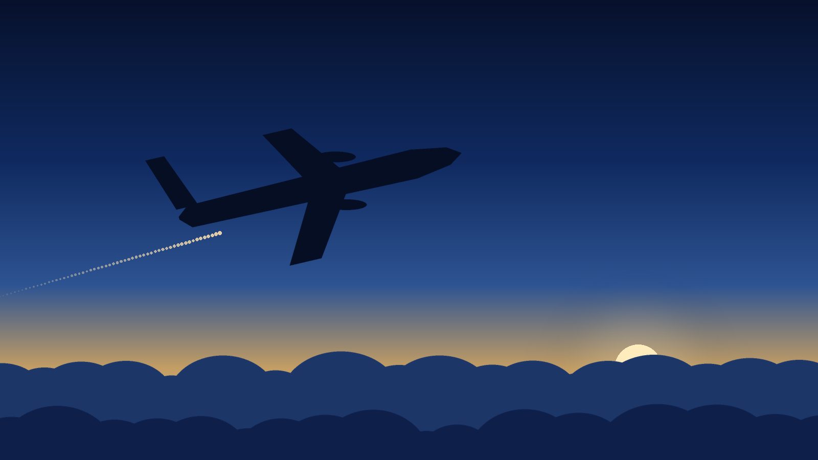Aircraft climbing above cloud at dawn